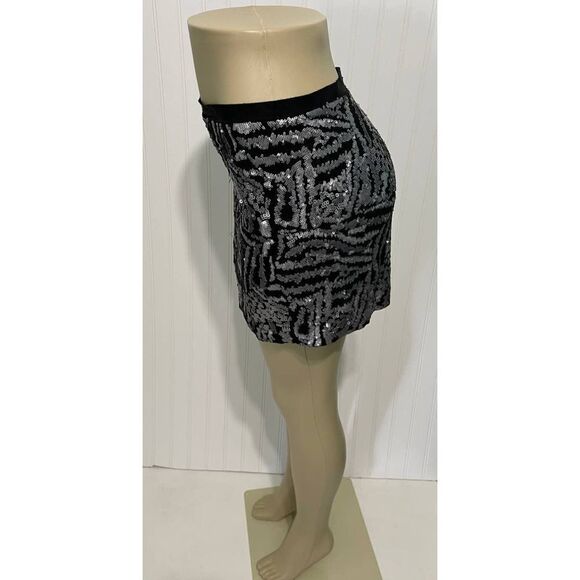 Theory Silk Mini Sequin‎ Skirt Black Silver Size 2 - Picture 5 of 15